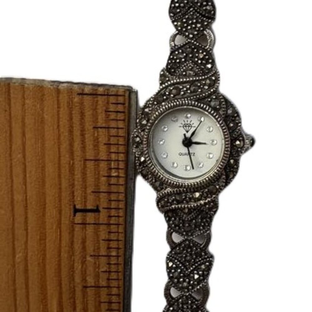 Working Marcasite & 925 Sterling Silver Analog Watch - New Battery